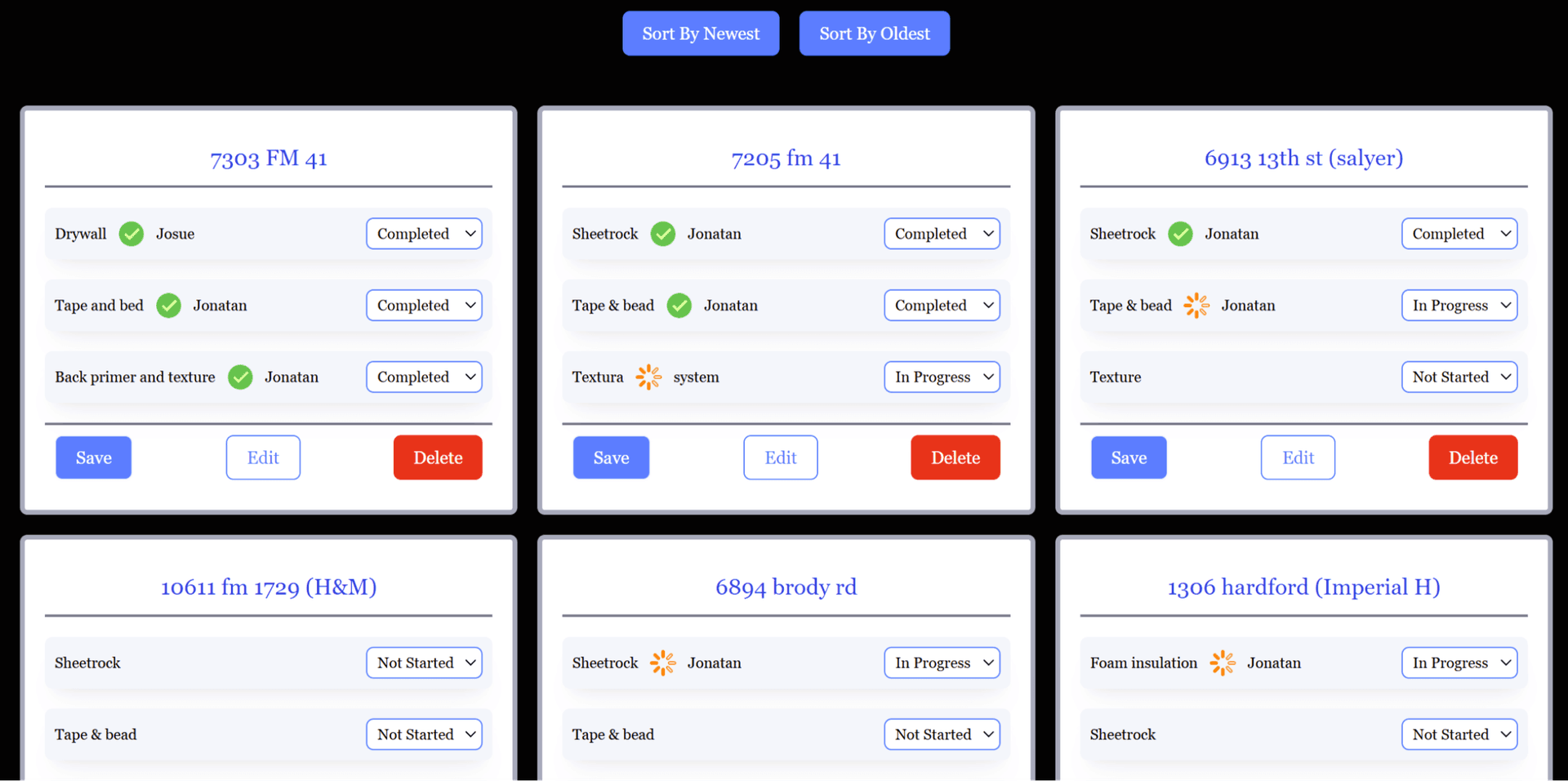home page for highpoint construction admin page