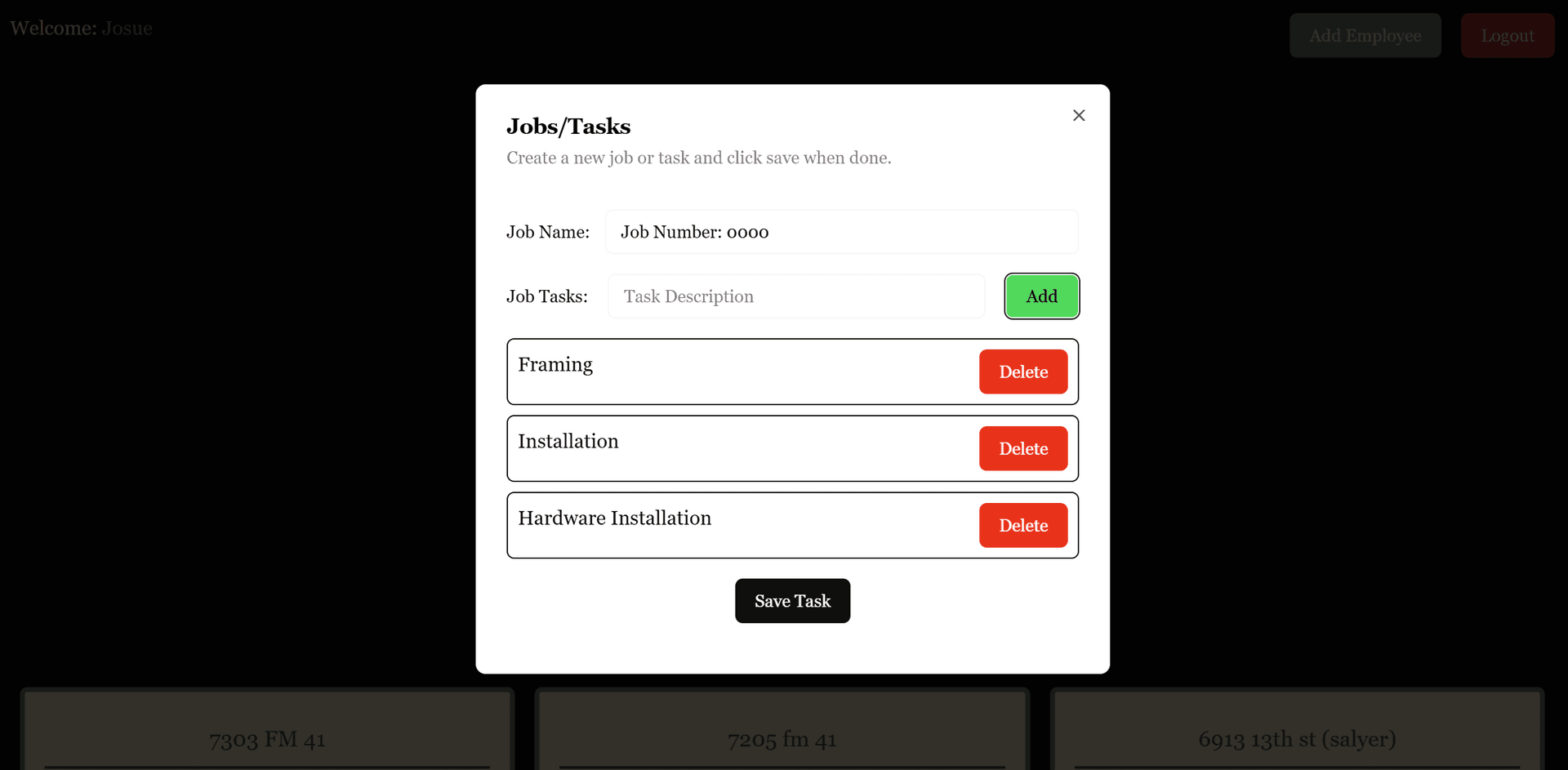 home page for highpoint construction admin page
