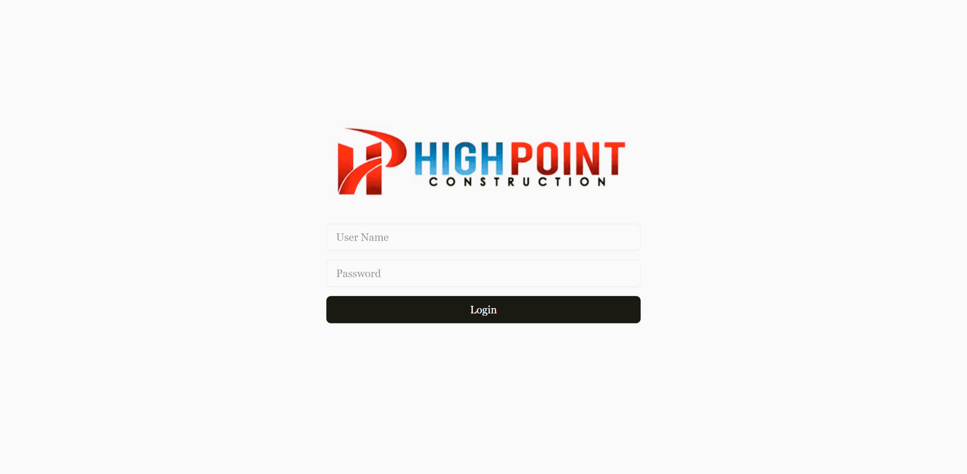 home page for highpoint construction admin page